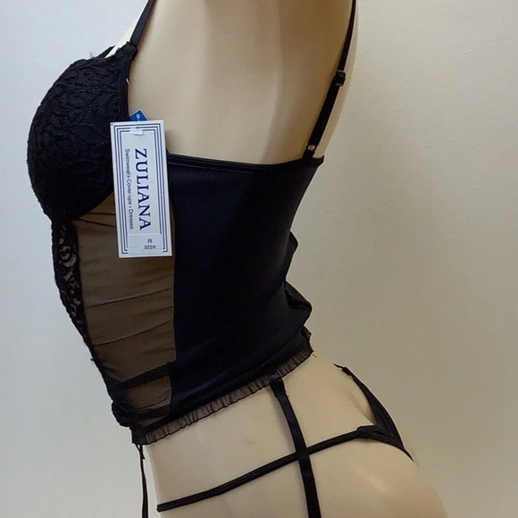 Zuliana Size Medium Black Lace Underwire Bustier With Garters & Thong. New - Picture 3 of 5